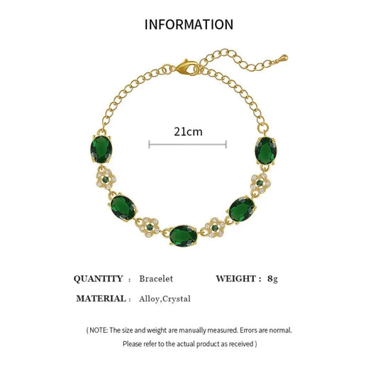 Luckacco Luxury Green Rhinestone Crystal Bracelet Gold Color Link Chain Bracelets For Women Vintage Party Wedding Bridal Jewelry Gifts