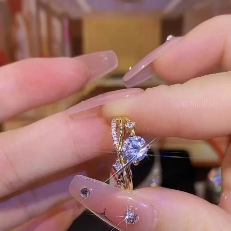 luckacco new twist design fancy women finger rings with shiny cubic zirconia exquisite engage jewelry wedding accessories кольцо женское