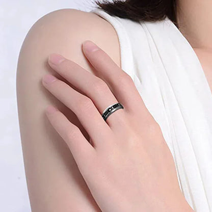Luckacco Vintage Stainless Steel Sun Moon Star Rotating Spinning Wedding Promise Anniversary Statement Band Ring Jewelry