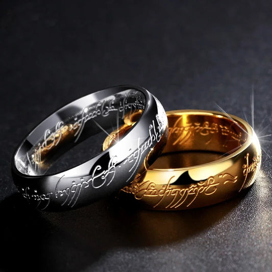 Luckacco Vacuum Plating Midi Stainless Steel One Ring of Power 3D Carved Refined Wedding Ring Lovers Women Men Fashion Jewelry