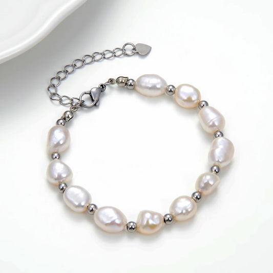 Luckacco 2022 Korea Hot Selling Natural Baroque Pearl Bracelet For Women Fashion Simple White Freshwater Pearl Bracelet Wedding Jewelry