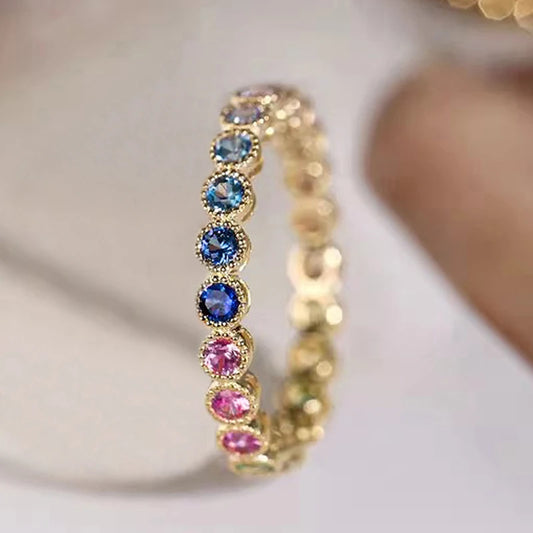 Luckacco daily picks Colorful Rainbow Cubic Zircon Promise Rings for Women Gold Color Luxury Trendy Wedding Accessories Statement Girl Jewelry