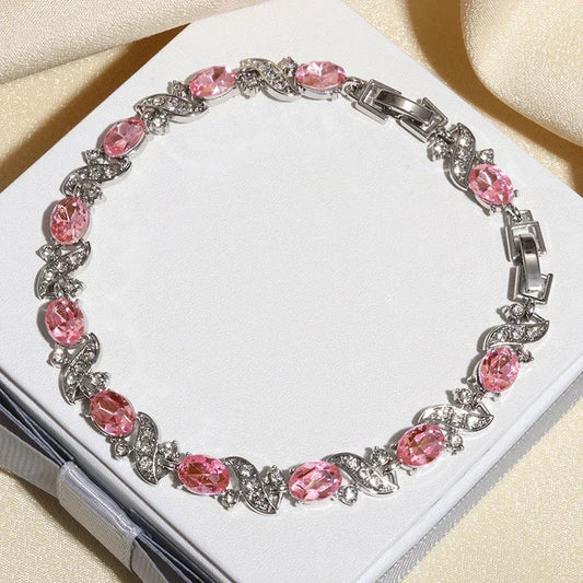 Luckacco Exquisite Shiny Tennis Ball Shape Crystal Zircon Bracelet for Women Fashion Evening Party Jewelry Girls Gift