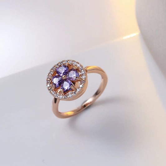 Luckacco Luxury Zircon Four-leaf Clover Rotating Ring Lucky Transfer Jewelry Gift for Children Tik Tok Same Style for Women for Friends