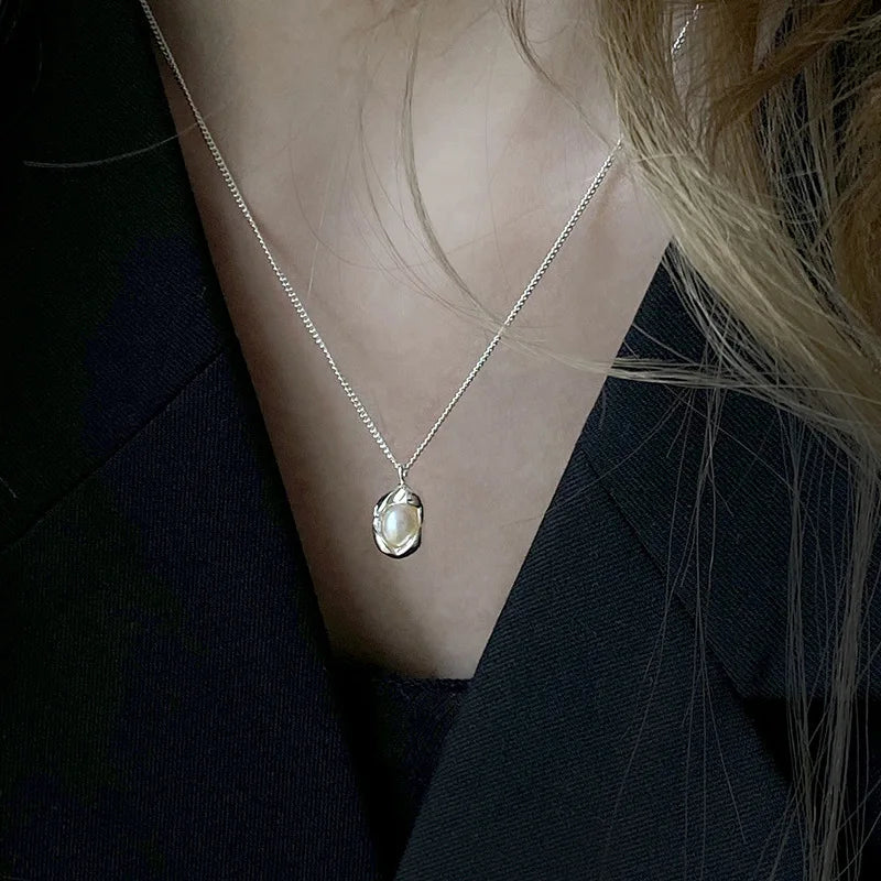 luckacco new trendy fashion 925 silver pearl simple elegant thin chain pendant necklace for women girl jewelry dropship