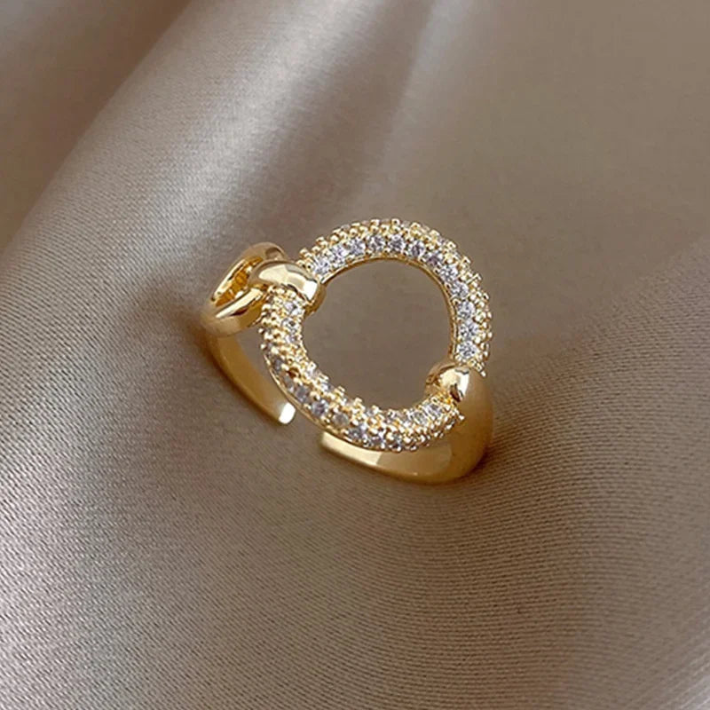 luckacco stainless steel rings for women gold color couple jewelry aesthetic accessorie adjustable punk embossed hollow wide rings