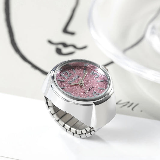 Luckacco Couple Finger Watch Ring Vintage Punk Elastic Alloy Band Men Women Jewelry Clock Roman Numerals Dial 28Style Mini Quartz Watches