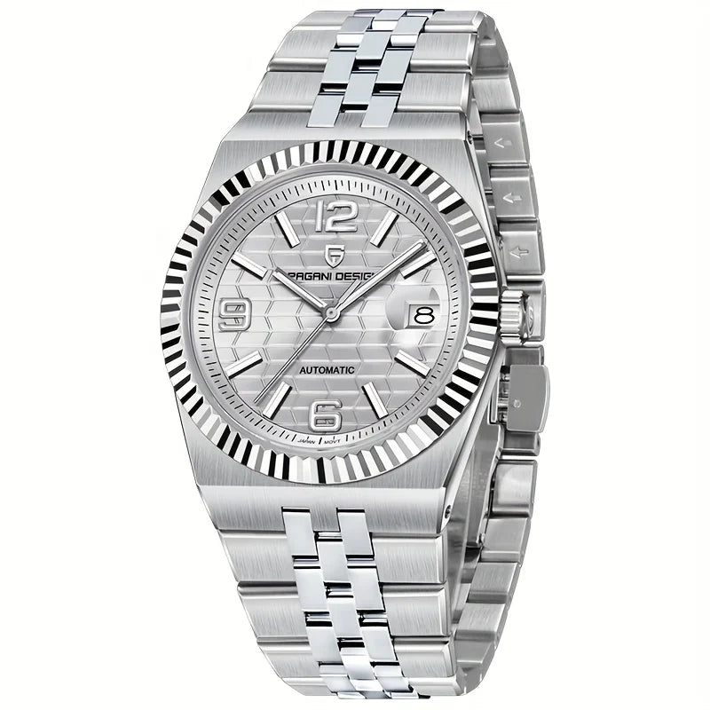 luckacco new 40mm mechanical watch pagani design men watches stainless steel 100m waterproof wristwatch sapphire glass clock reloj hombre
