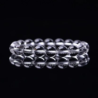 Luckacco Natural Rock Crystal Bead Bracelet Women Fashion Reiki White Clear Quartz Round Stone Strand Bangles Summer Jewelry Gift for Kid