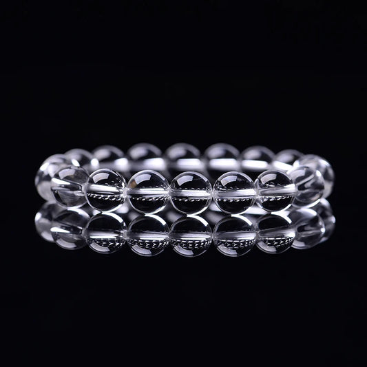 Luckacco Natural Rock Crystal Bead Bracelet Women Fashion Reiki White Clear Quartz Round Stone Strand Bangles Summer Jewelry Gift for Kid