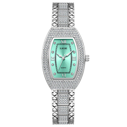 Luckacco LIGE New Original Design Luxury Diamond Watch For Women Elegant Watches Fashion Out Sport Stainless steel Waterproof Mille Clock
