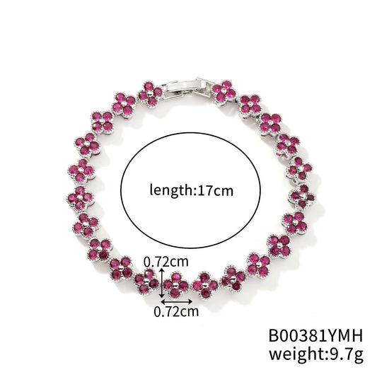 Luckacco Classic Fashion Colored Crystal Flower Lucky Bracelet Women Personalized New Stainless Steel Bracelet Party Jewelry Accessories