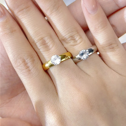 Luckacco Titanium Steel Solitaire Rings for Women Men Shiny Six Claws Zircon Marriage Promise Ring Fashion Couple Jewelry Gifts KBR118