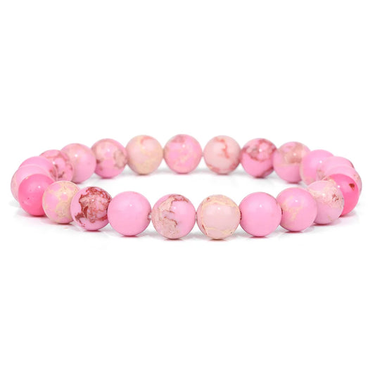 Luckacco Fashion Natural Stone Pink Angelite Beads Bracelet 8mm Sunstone Beaded Energy Yoga Bracelet Jewelry for Women Handmade Gifts