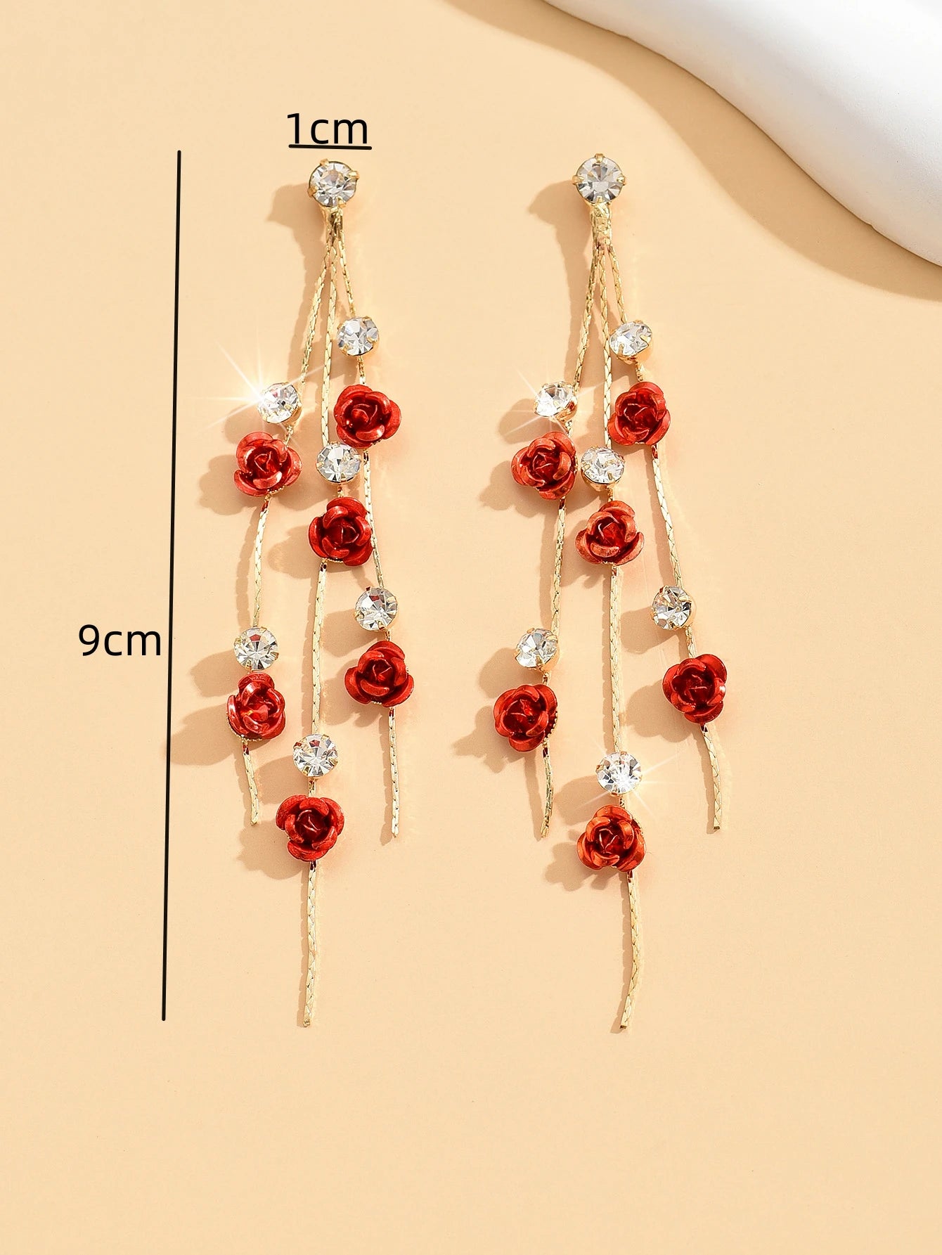 luckacco 2pcs retro style long style diamond inlaid rose earrings for women's daily dating accessories