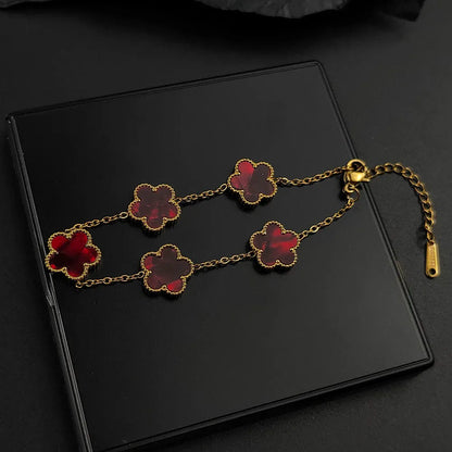 Luckacco Mussel five-leaf plum blossom stainless steel women's exquisite chain bracelet, 18K gold plated, light luxury, lucky jewelry