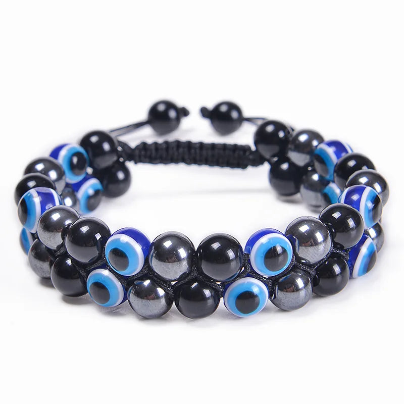 luckacco fashion men tiger eye natutal stone beaded braided bracelet bangles handmade double layer lapis lazuli bracelets hommes