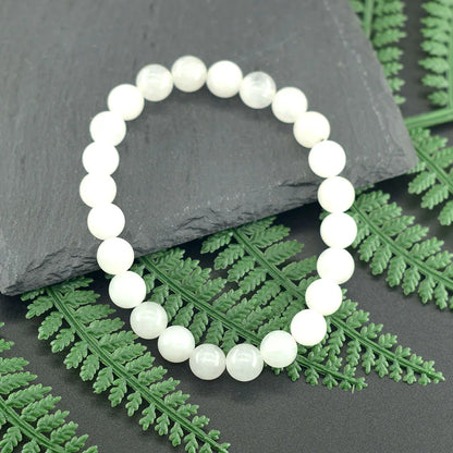 Luckacco Genuine Natural White Jade Bead Bracelet Women Men Round Jades Purify the Soul Stone Elastic Bangle Yoga Meditation Jewelry Gift