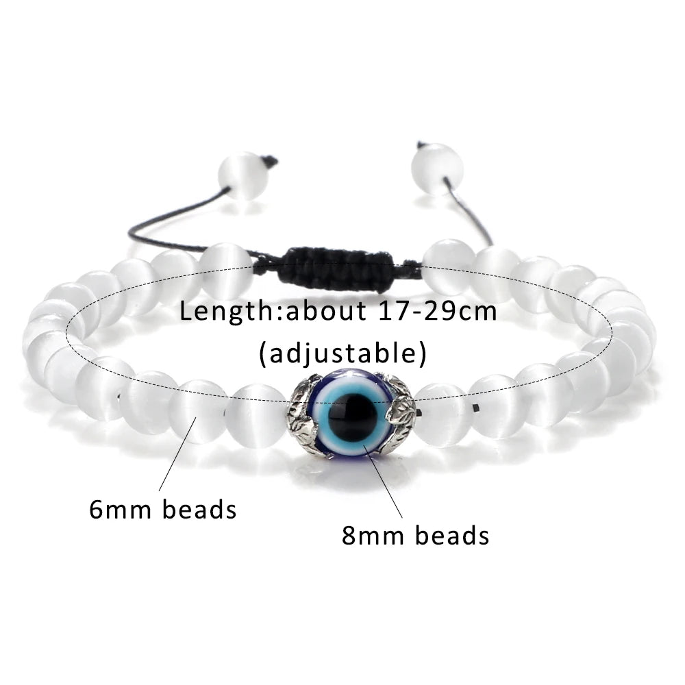 luckacco pink cat eye stone bracelet for women men natural opal quartz chakra devil's eye beads butterfly charm bangle wrist jewelry gift