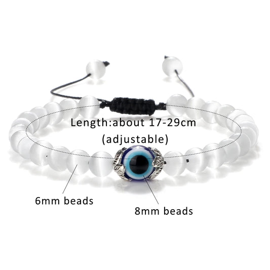 Luckacco Pink Cat Eye Stone Bracelet for Women Men Natural Opal Quartz Chakra Devil's Eye Beads Butterfly Charm Bangle Wrist Jewelry Gift