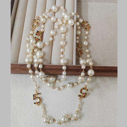 Luckacco Long Pearl Letter Multi layered Tassel Sweater Chain Necklace Jewelry For Women