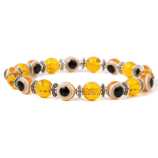 Luckacco Lucky Evil Eye Beads Bracelet Natural Stone Lava Hematite Bracelet Set Multilayer Bracelets Women Men Handmade Elastic Jewelry