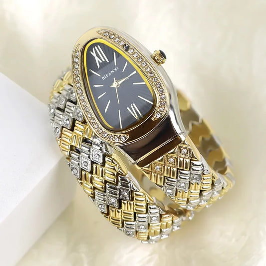 Luckacco Snake Watch for Women Hot Sale Luxury Stainless Steel Creative Watch Strap Quartz Wristwatch Fashion Lady Dress Jewelry Relogio