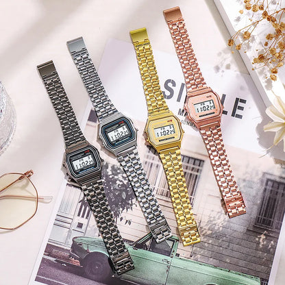 Luckacco New Women Men Unisex Watch Gold Black Vintage LED Digital Sports Military Wristwatches LED Electronic Digital Present Gift Male