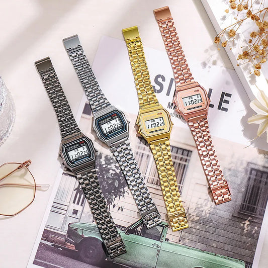 Luckacco New Women Men Unisex Watch Gold Black Vintage LED Digital Sports Military Wristwatches LED Electronic Digital Present Gift Male