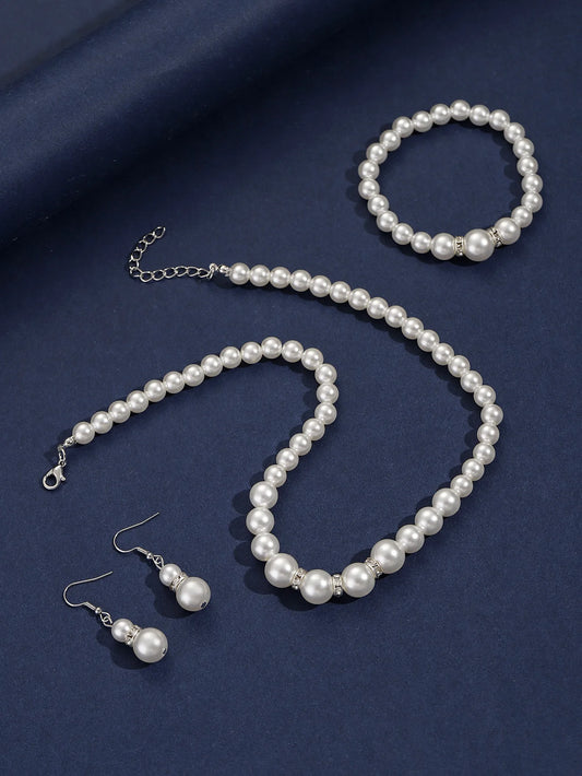 Luckacco picks 4 Pcs Women's Pearl Jewelry Set Fashion Simulated Pearls Versatile Earrings Necklaces Bracelets Jewelry Set Gift