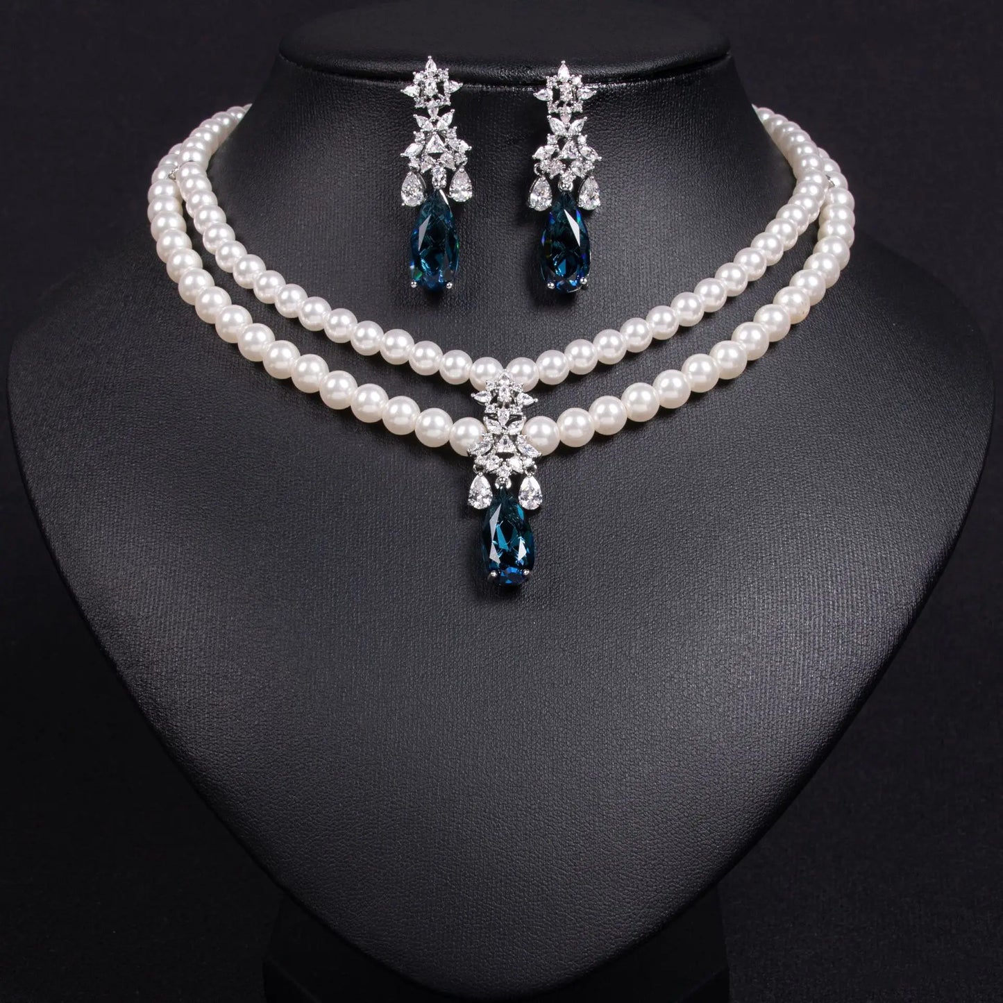 luckacco women's light luxury design imitation pearl water droplet necklace earring set fashionable and versatile niche design sense set