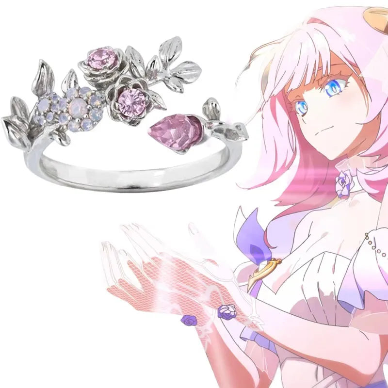 luckacco game honkai impact 3 elysia cosplay ring alloy opening adjustable women jewelry accessories prop