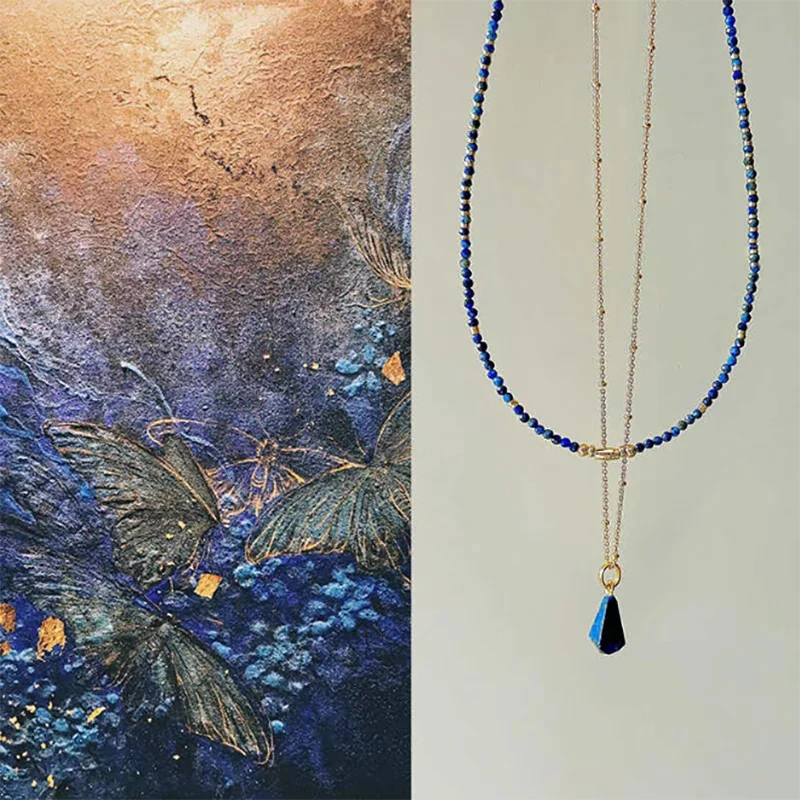 luckacco natural stone jewelry women beaded necklace stylish collarbone chain natural lapis lazuli necklace