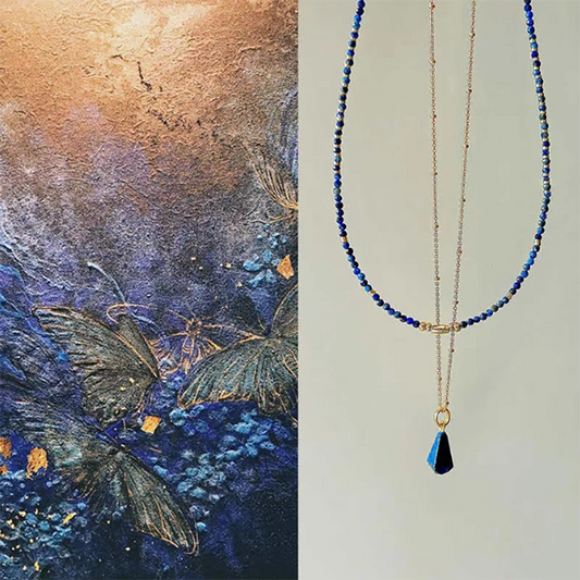 Luckacco Natural Stone Jewelry Women Beaded Necklace Stylish Collarbone Chain Natural Lapis Lazuli Necklace