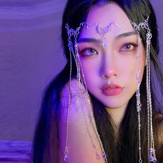 Luckacco Handmade Sweet Wedding Headpiece Crystal Bridal Head Chain Tiara Hair Jewelry for Women Rhinestone Forehead Headband Accessories