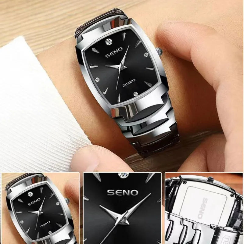 luckacco luxury watch for men business fashion square quartz wristwatch classic stainless steel luminous waterproof male date clock gifts