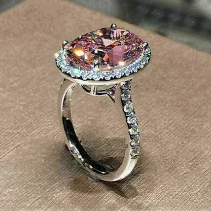 Luckacco Pink Cubic Zirconia Ring Suitable for Women's Engagement Wedding Luxury Accessories Sparkling Silver Fashion Jewelry