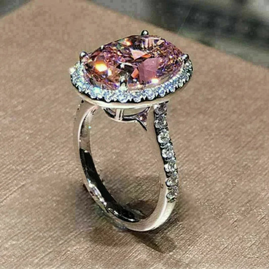 Luckacco Pink Cubic Zirconia Ring Suitable for Women's Engagement Wedding Luxury Accessories Sparkling Silver Fashion Jewelry