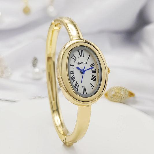 Luckacco Simple Oval Women Quartz Watch Luxury Roman Numerals Reloj Vintage Clock Ladies Stainless Steel Orologio Gold Sliver Wristwatch