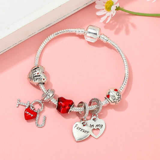 Luckacco Romantic Style Jewelry Charm Bracelets With Family Love Beads Bracelet For Women Couples Pulseras Jewelry Gift Special Offer