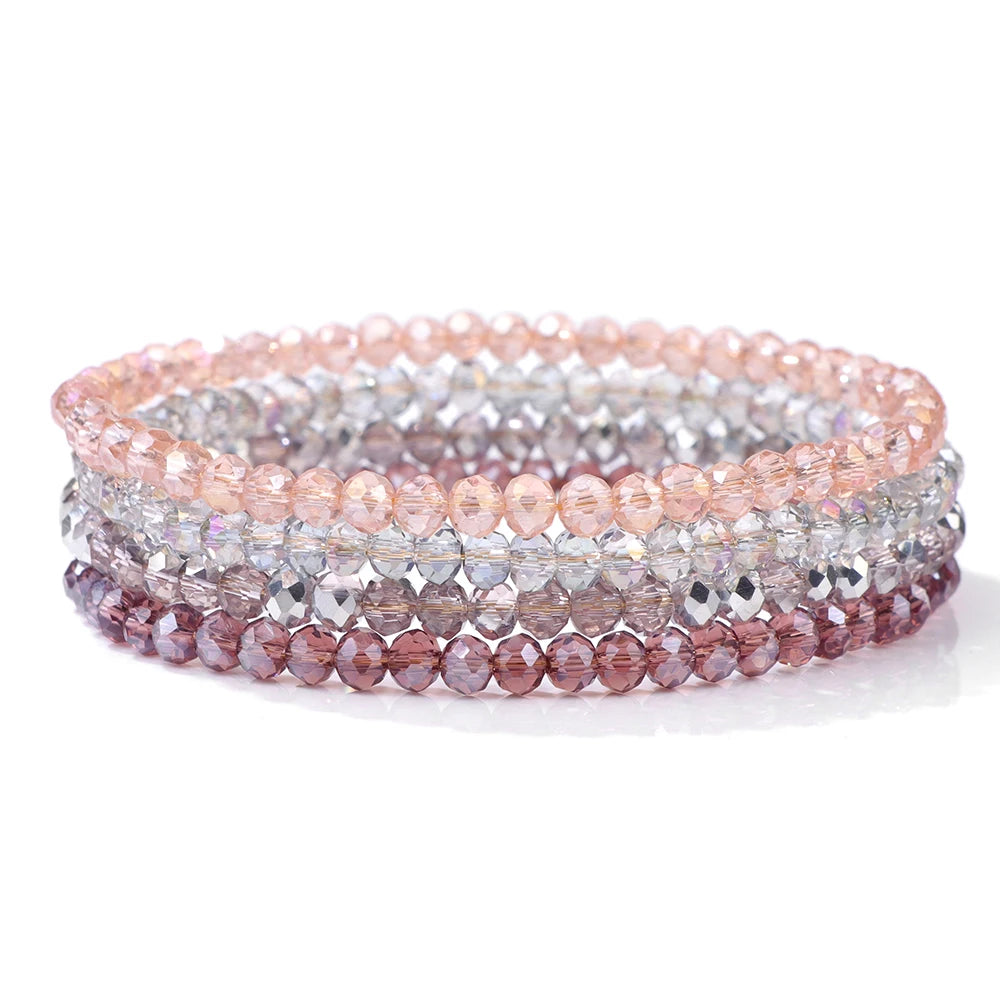 luckacco 4pcs/set shinning crystal beads elastic bracelet bohemian faceted colorful crystal glass beaded bracelet bangles set for women