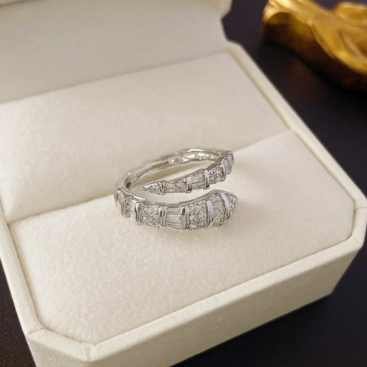 Luckacco 2025 New in Snake Bone Open Ring for Women Shiny Cubic Zirconia Copper Rings Couple Funny Party Jewelry Gifts