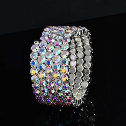 Luckacco 5 Layers Winding Models Personalised Fashion Open AB Colour Rhinestone Bracelet Jewellery Suitable for Stage Wedding Wear