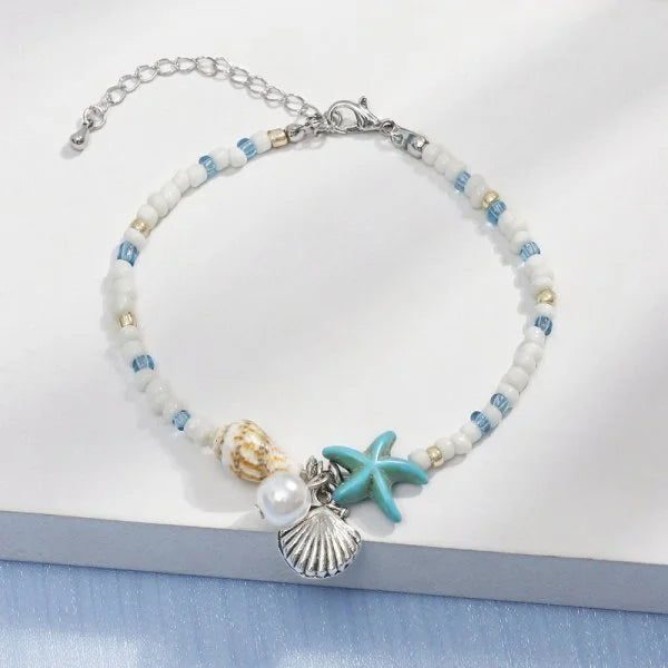 luckacco bohemian imitation shell beads bracelet for women sea star turtle woven rope bracelet handmade friendship beach holiday  jewelry