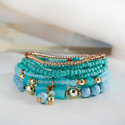 Luckacco Bohemian Red Charm Beads Multilayer Bracelets & Bangles for Women Handmade Turquoises Beads Bracelet Femme Boho Jewelry