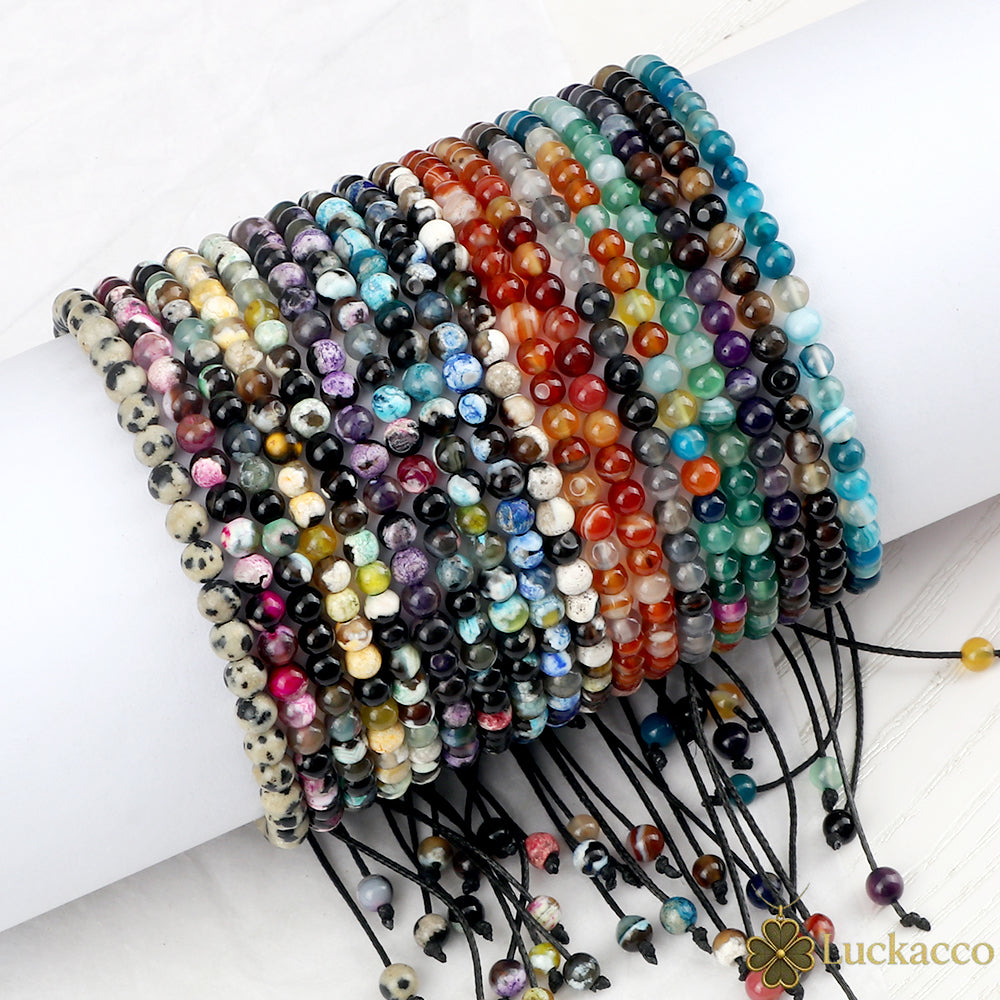 luckacco fashion women bracelets natural agates onyx stone minimalist 4mm beads bracelet handmade girls vacation jewelry best friend gift