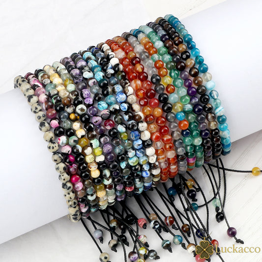 Luckacco Fashion Women Bracelets Natural Agates Onyx Stone Minimalist 4mm Beads Bracelet Handmade Girls Vacation Jewelry Best Friend Gift