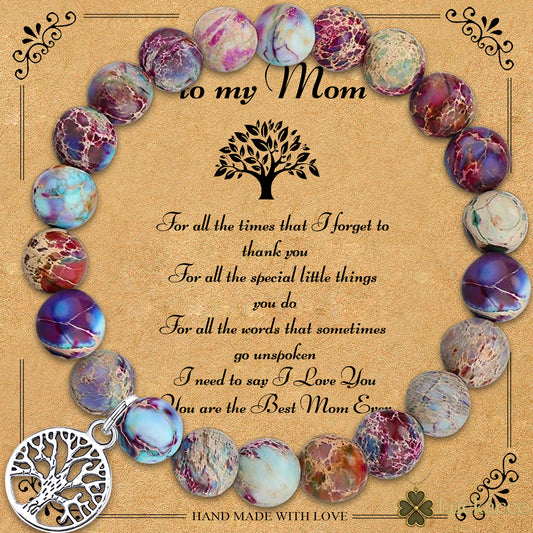 Luckacco Natural Agate Unique Design Tree of Life Beaded Bracelet Women's Jewelry Mom's Christmas Party Favor with Blessing Card