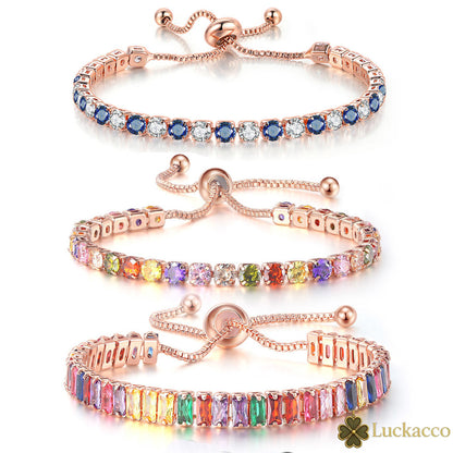 Luckacco Adjustable Multicolor Tennis Bracelets for Women Ladies Wedding Rainbow Colorful Zircon Charm Bracelet Hand Chain Jewelry DZH043
