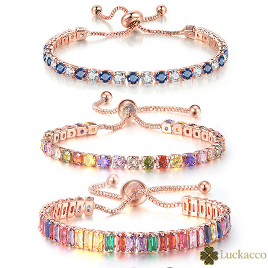 Luckacco Adjustable Multicolor Tennis Bracelets for Women Ladies Wedding Rainbow Colorful Zircon Charm Bracelet Hand Chain Jewelry DZH043